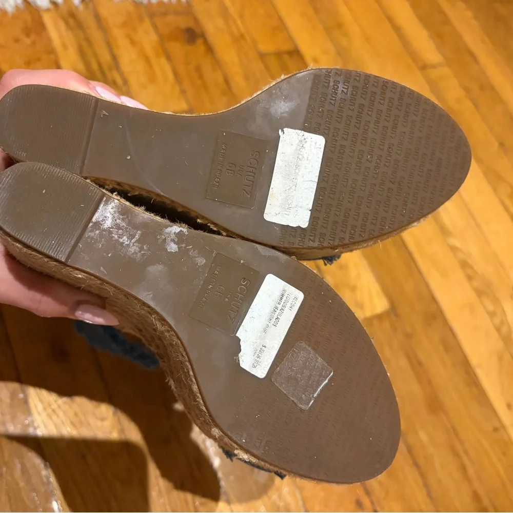 SCHUTZ Blue Frayed Denim Espadrille Wedge Sandals - Picture 4 of 5